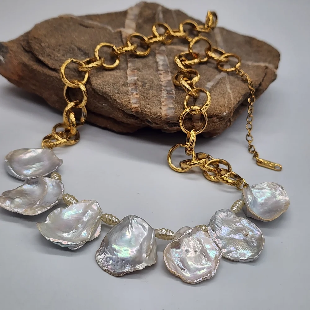 Cult Gaia Genuine Pearls 14K Gold plated Necklace Real Raw Coin Pearls